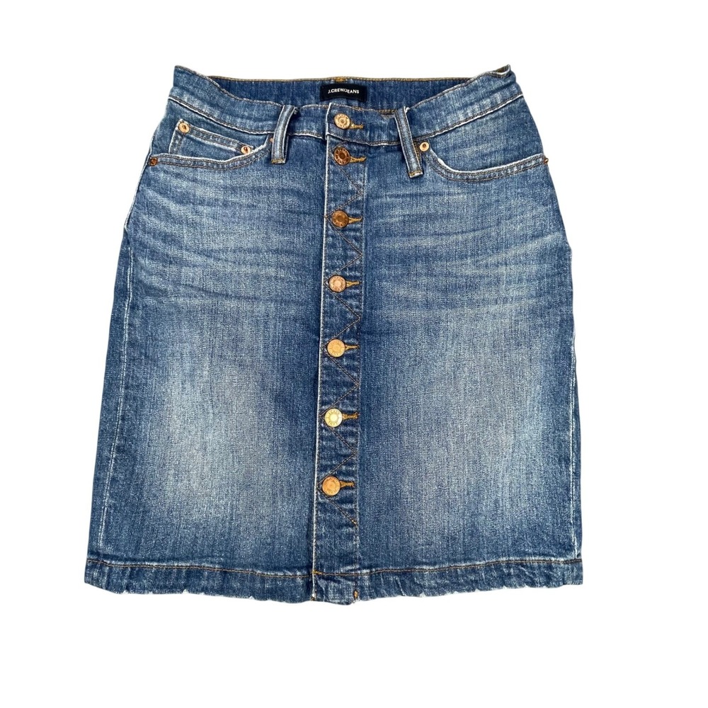 J.Crew Blue Button Front Distressed Denim Mini Skirt Women 26